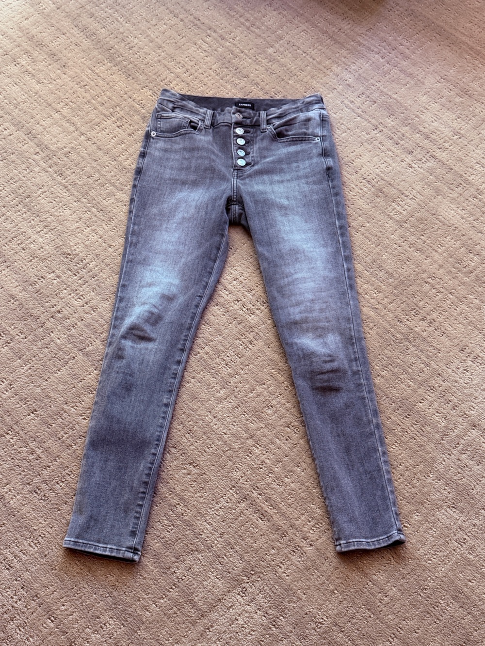 Express S Skinny Midrise Ultra Hyper Stretch Skinny in Grey Wash Button-Fly